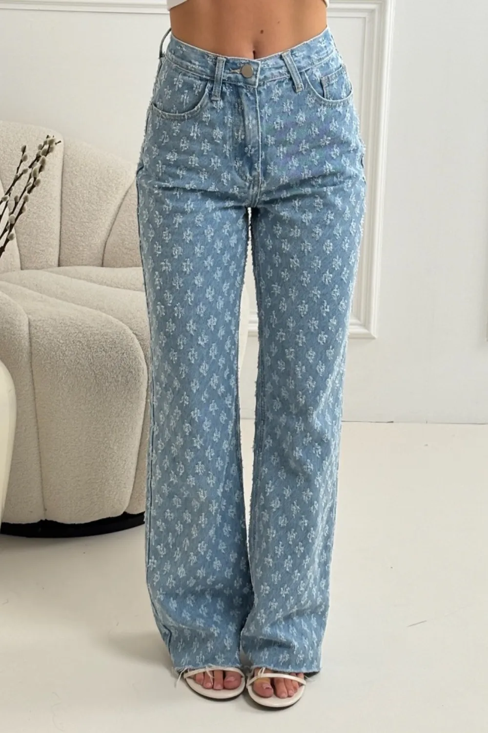 Lana blue fray detailed denim jeans