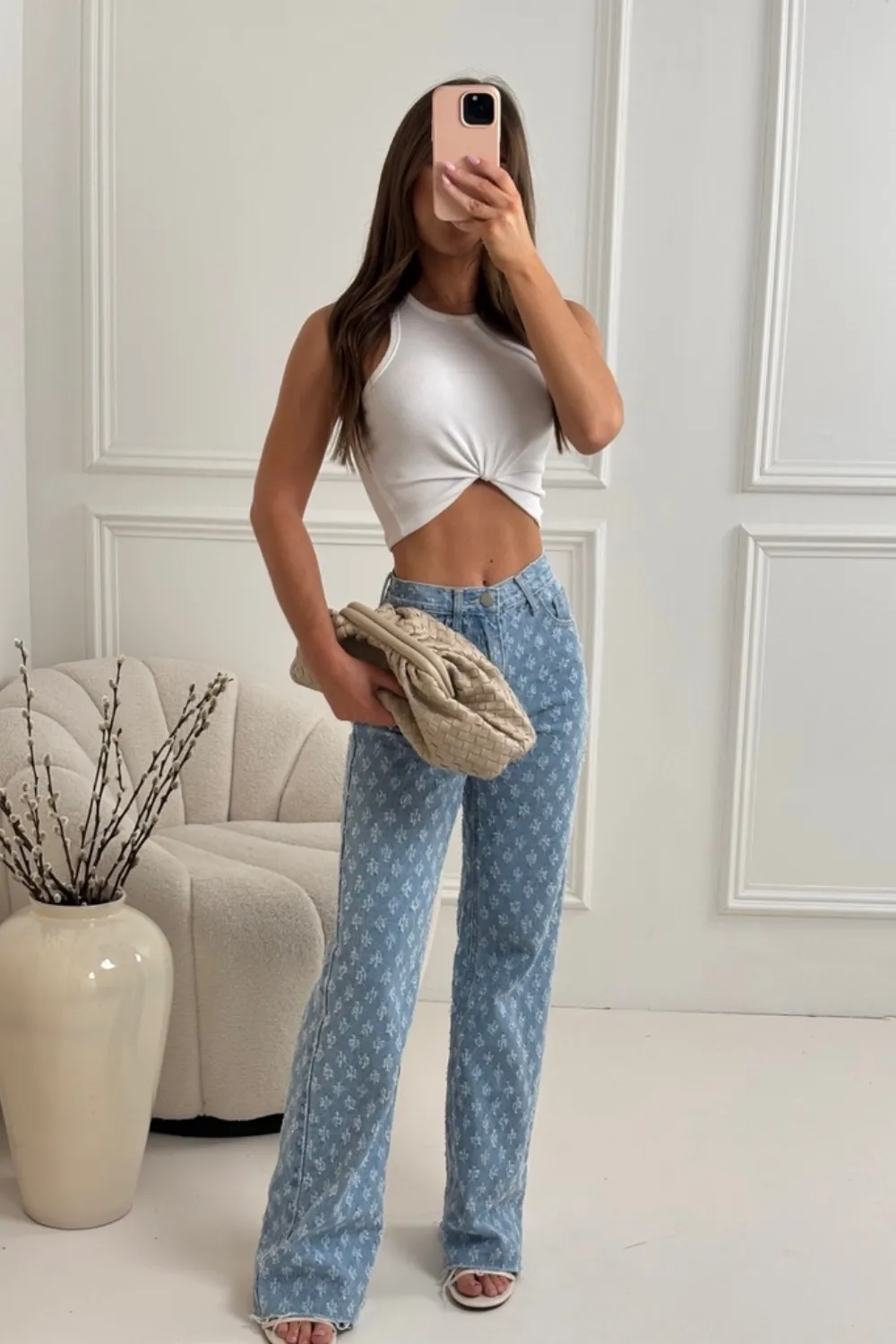 Lana blue fray detailed denim jeans