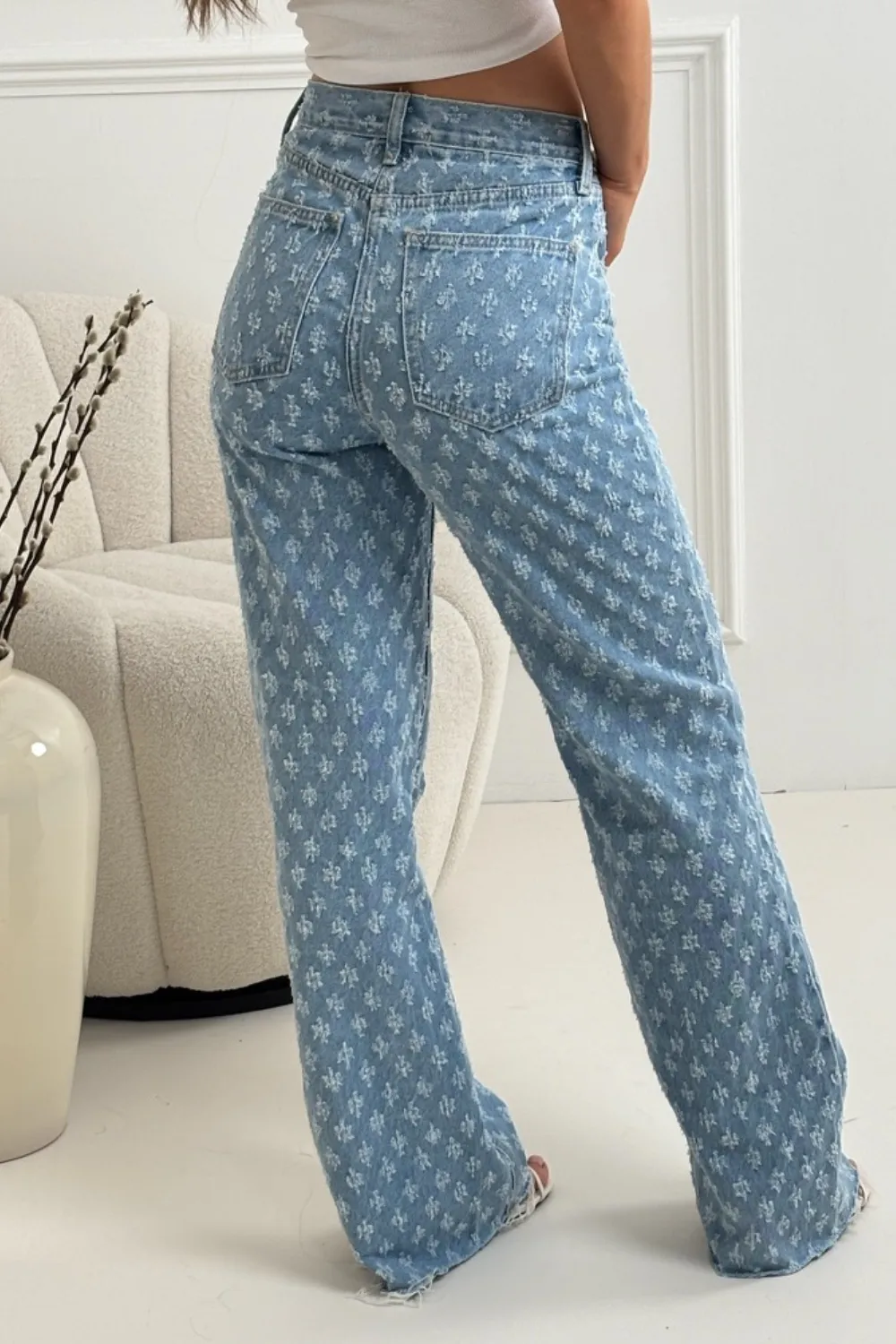 Lana blue fray detailed denim jeans