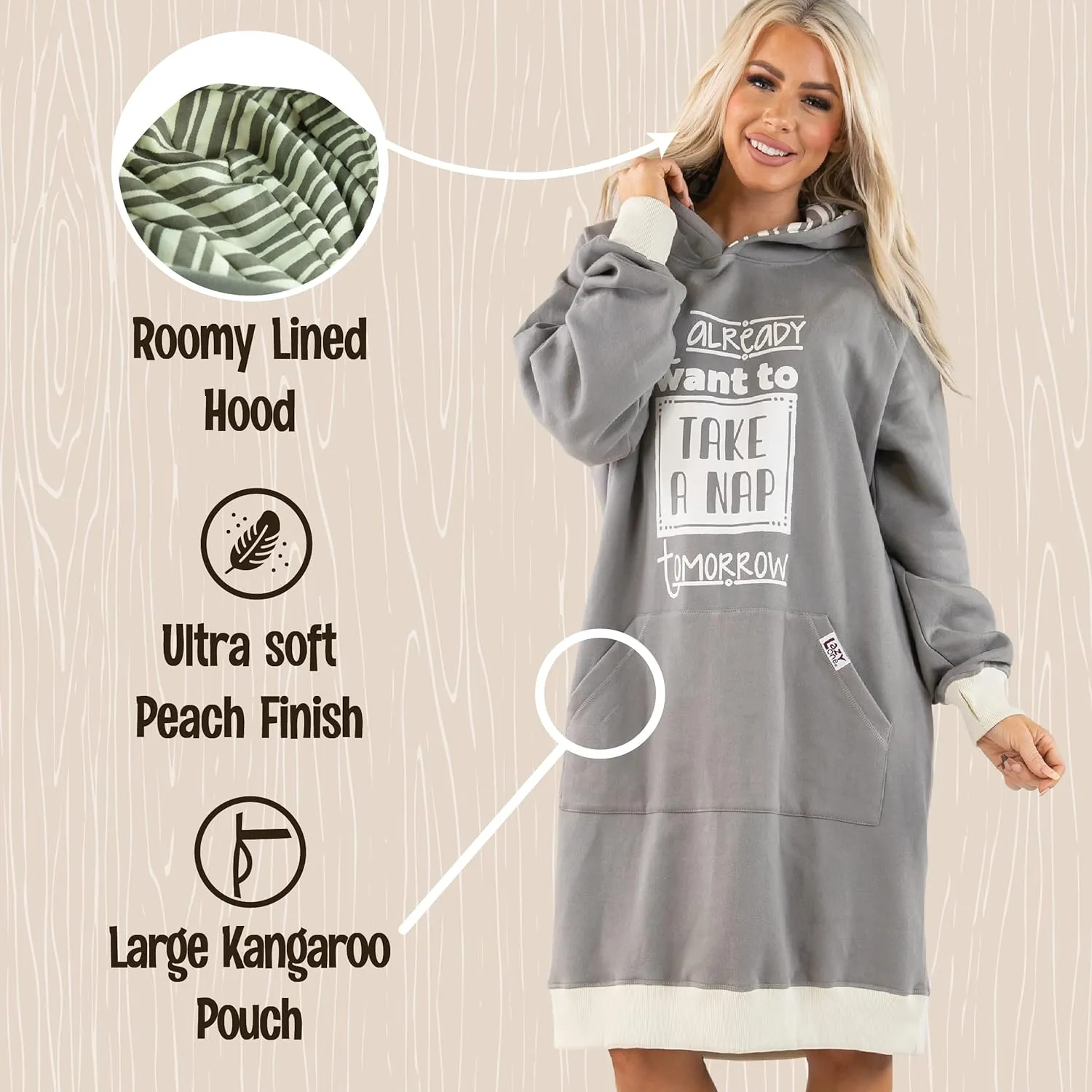 Lazy One Oversized Hoodie Sweatshirt, Comfortable Sleepwear