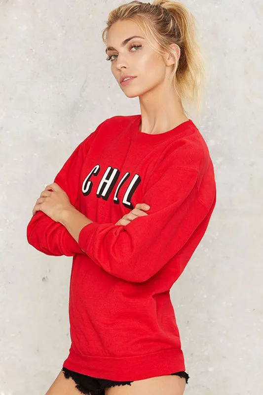 Letter Print Round Neck Loose Long Sleeves Sweatshirt