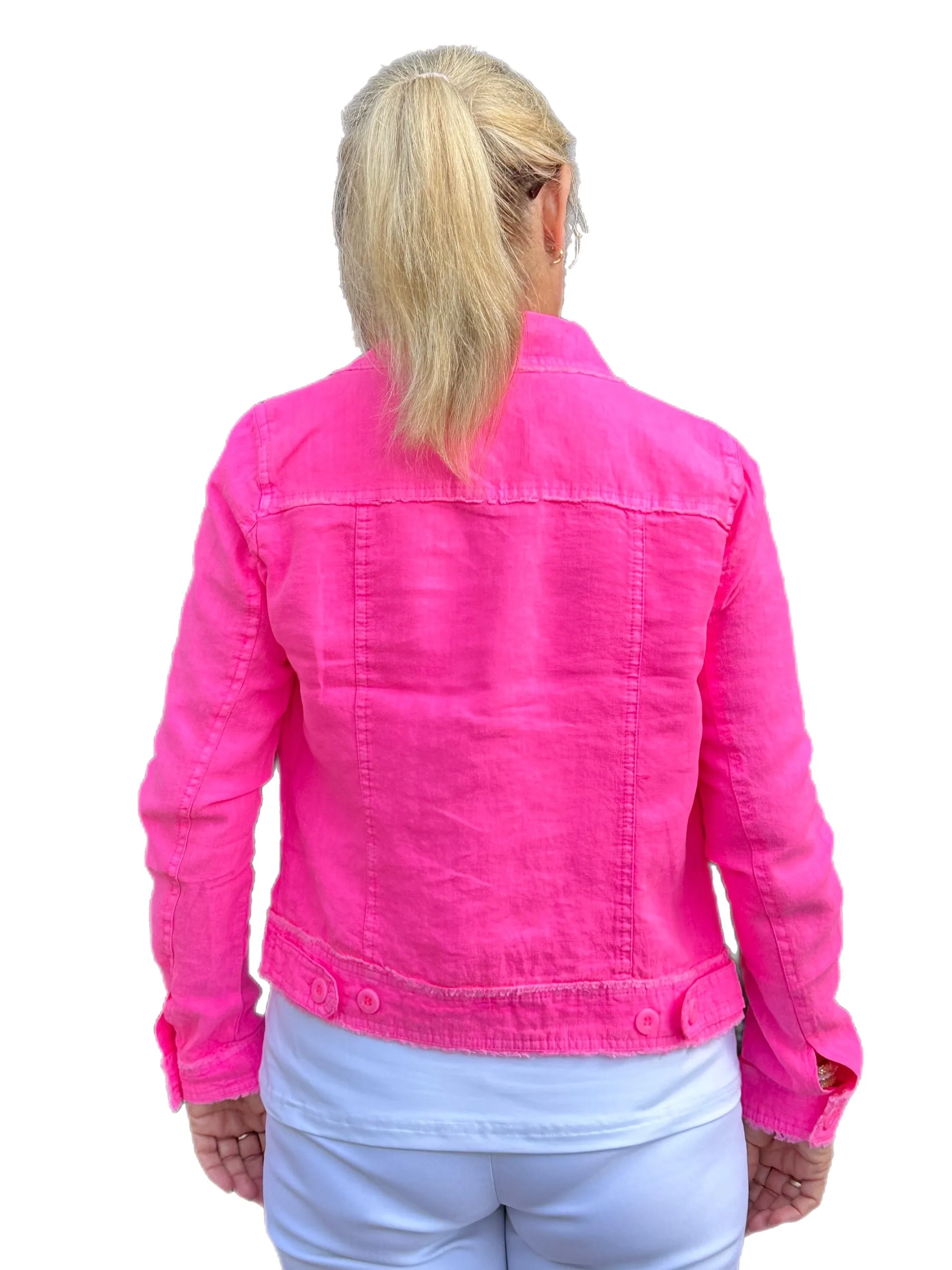 Long-Sleeve Linen Jacket Bright Hot Pink