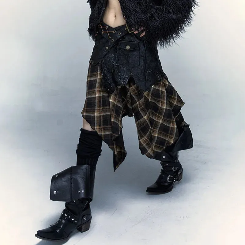 LVSANW Karrcat Grunge Aesthetics Irregular Skirt Japanese Y2k Vintage Plaid Skirt Wasteland Punk Patchwork Chic Skirt Gothic Harajuku