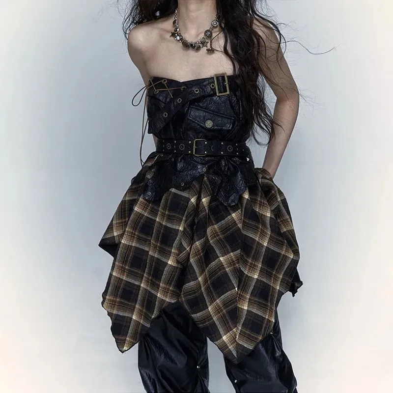 LVSANW Karrcat Grunge Aesthetics Irregular Skirt Japanese Y2k Vintage Plaid Skirt Wasteland Punk Patchwork Chic Skirt Gothic Harajuku