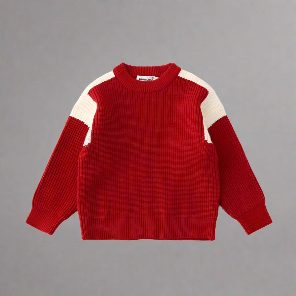 Matching Family Colorblock Knit Sweaters  Cozy Red with Modern Style