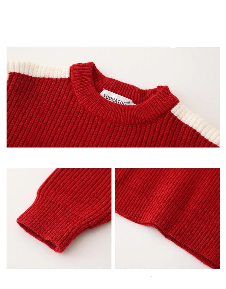 Matching Family Colorblock Knit Sweaters  Cozy Red with Modern Style