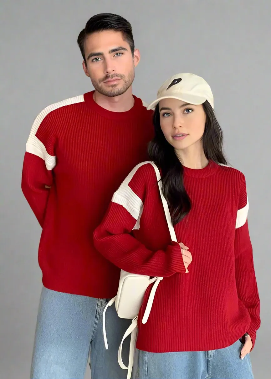 Matching Family Colorblock Knit Sweaters  Cozy Red with Modern Style