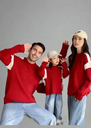 Matching Family Colorblock Knit Sweaters  Cozy Red with Modern Style