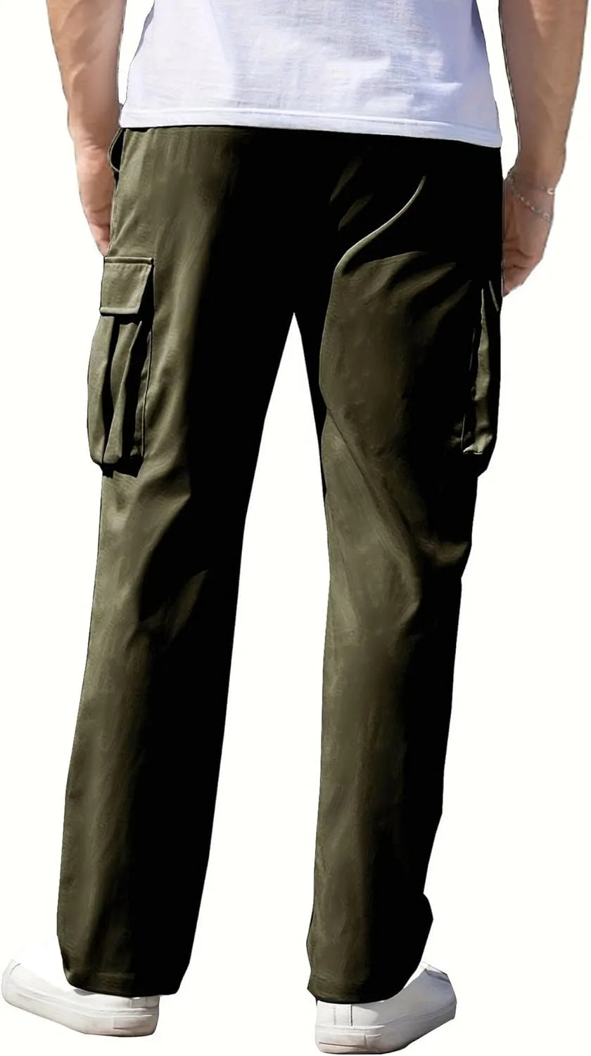 Men's Straight Leg Stylish Cargo Pants Relaxed Fit Work Military Pants Multipocket Hiking Outdoor Trousers