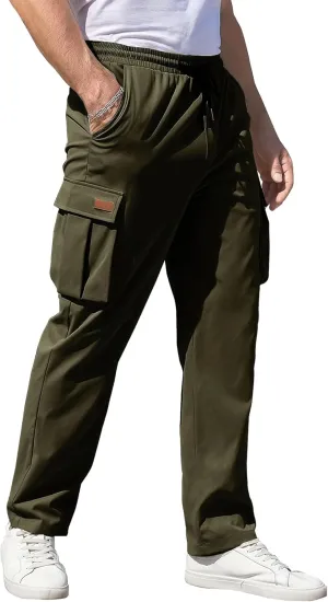 Men's Straight Leg Stylish Cargo Pants Relaxed Fit Work Military Pants Multipocket Hiking Outdoor Trousers