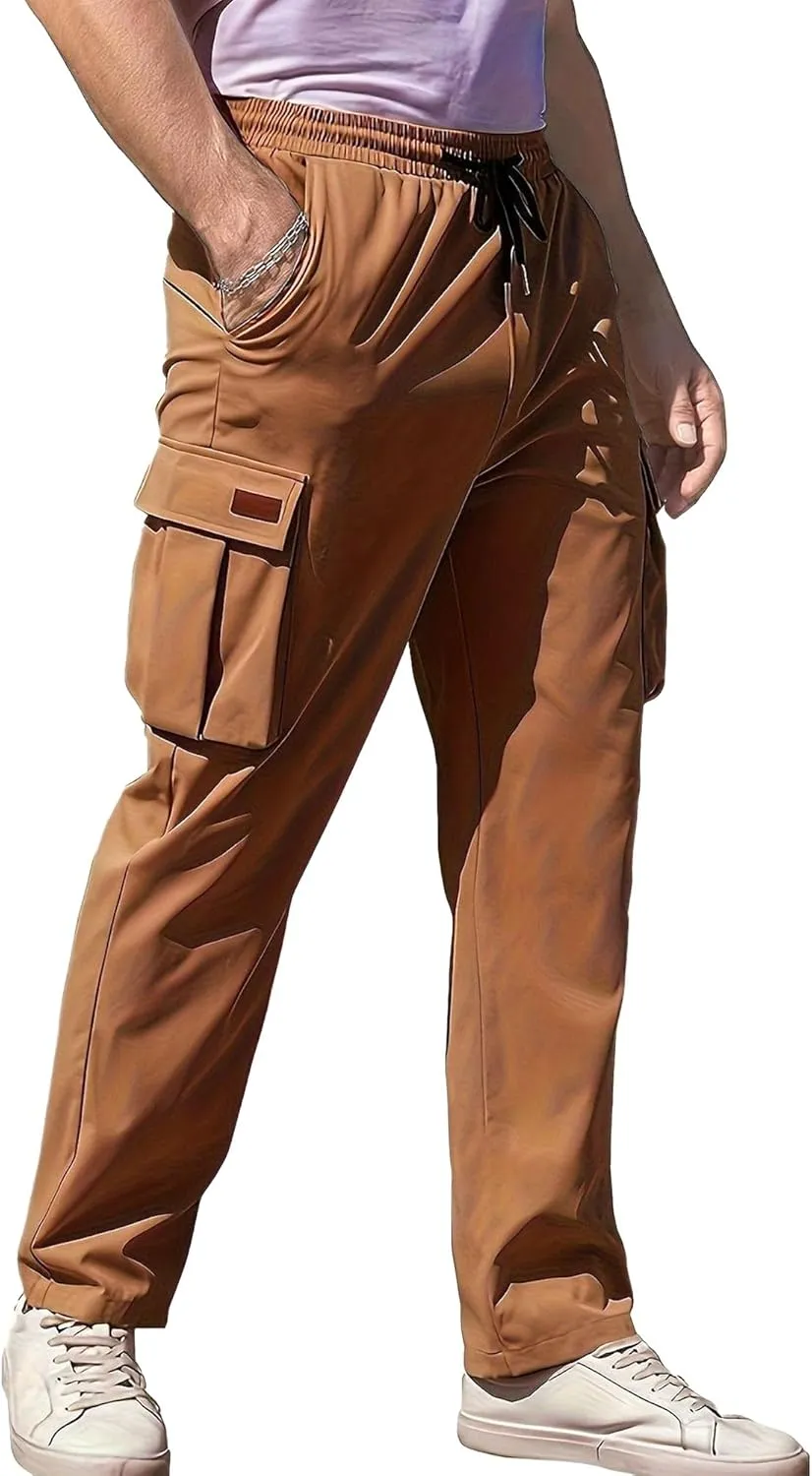 Men's Straight Leg Stylish Cargo Pants Relaxed Fit Work Military Pants Multipocket Hiking Outdoor Trousers
