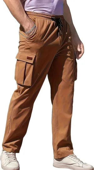 Men's Straight Leg Stylish Cargo Pants Relaxed Fit Work Military Pants Multipocket Hiking Outdoor Trousers