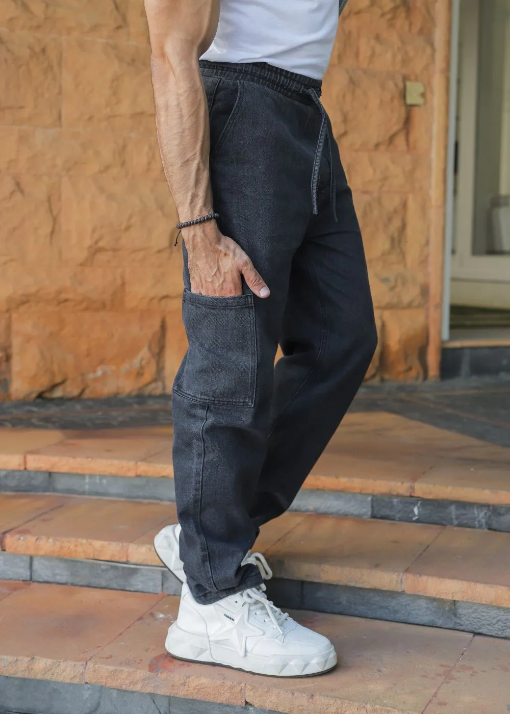 Multi-Tone Patched Jacket & Black Jog Jeans Look