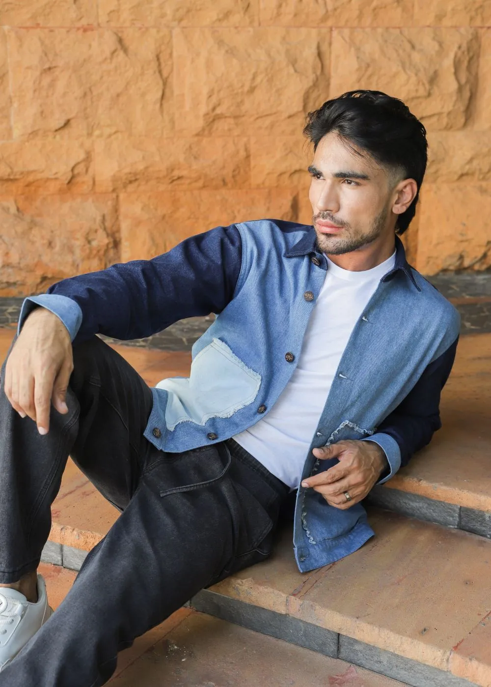 Multi-Tone Patched Jacket & Black Jog Jeans Look