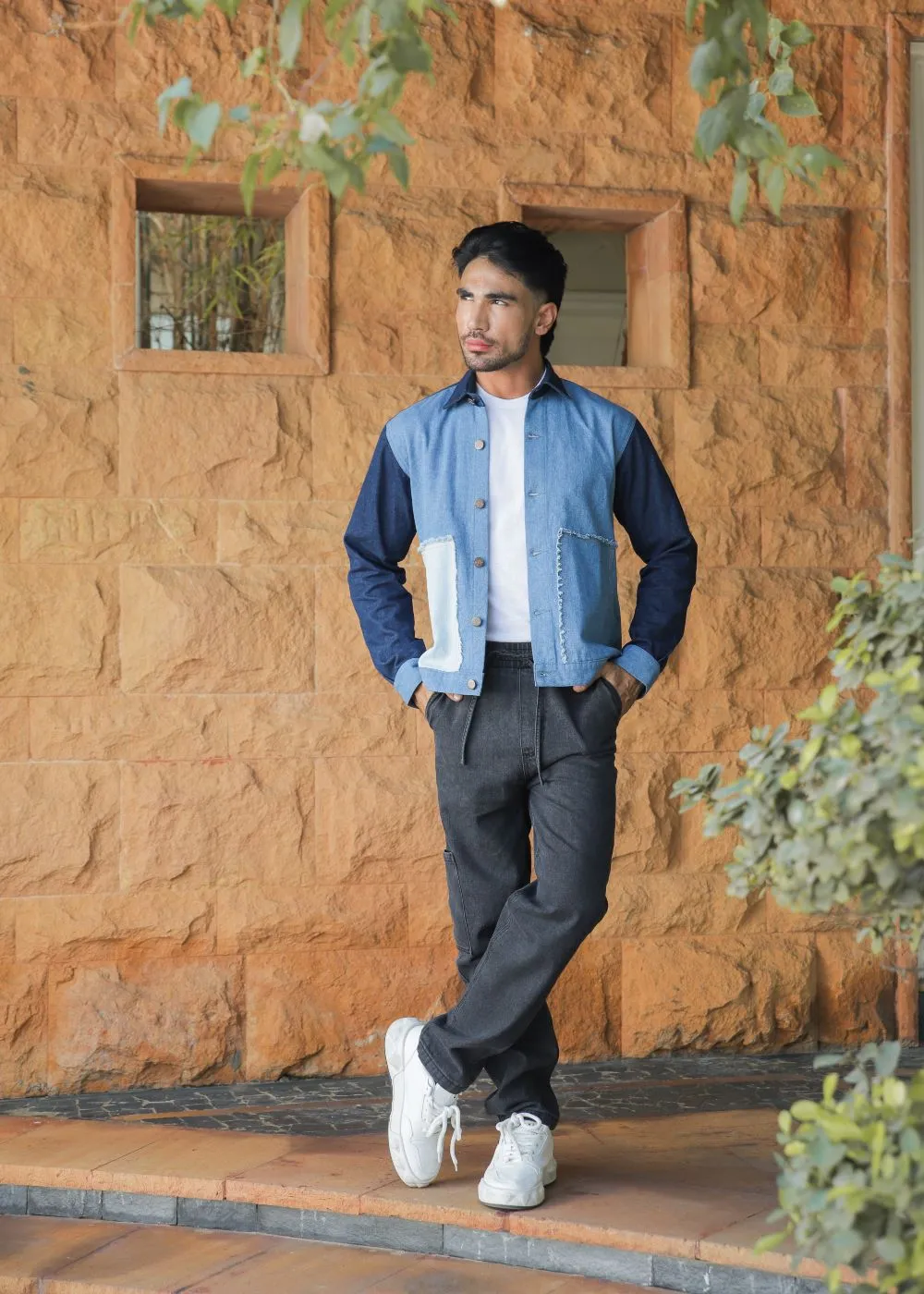 Multi-Tone Patched Jacket & Black Jog Jeans Look