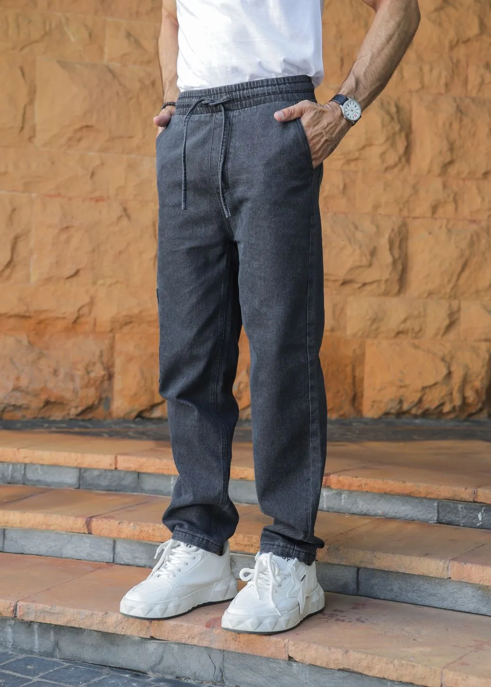 Multi-Tone Patched Jacket & Black Jog Jeans Look