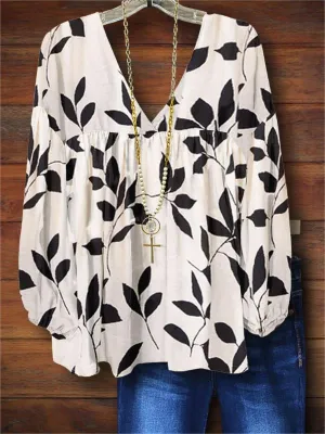 Natural Print Elegant Loose Blouse
