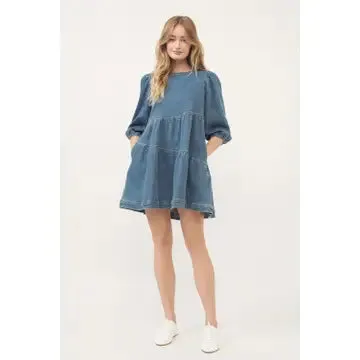 NB DENIM TIER DRESS 3/4 SLEEVE