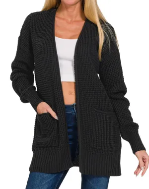 Open waffle cardigan sweater