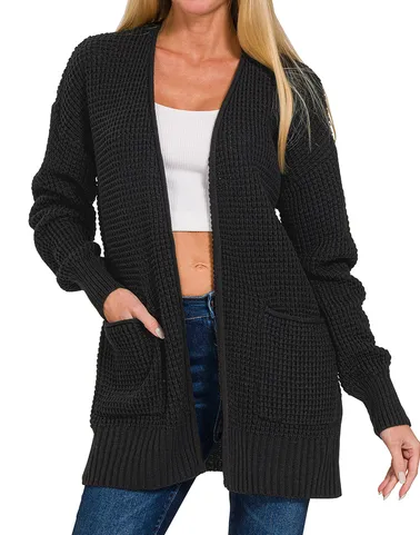 Open waffle cardigan sweater
