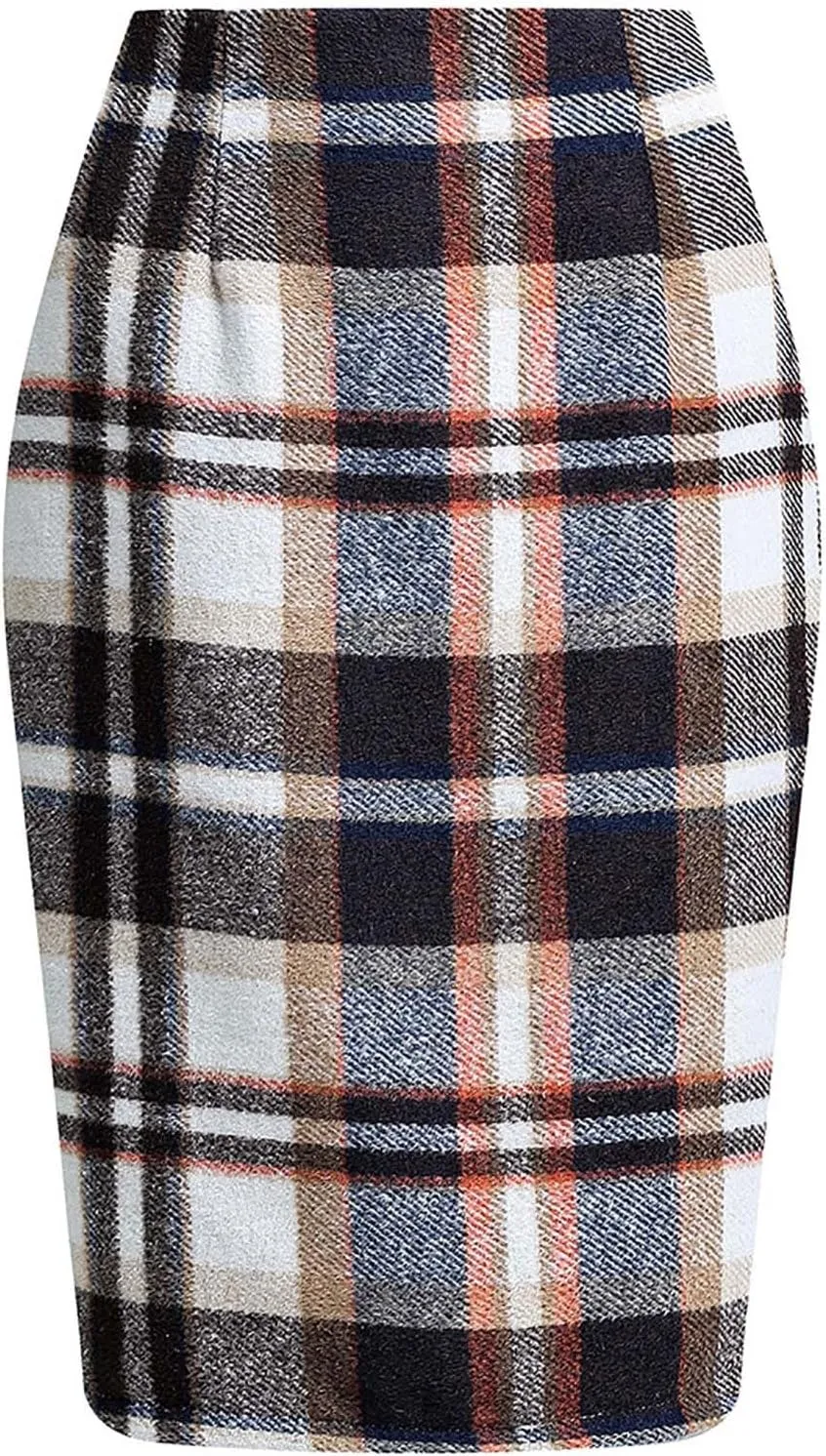 Pencil Pull-On Skirts for Women Plaid Slimming Midi Skirts Fashion Ruched Bodycon Skirt 2024 Trendy Fall Skirt