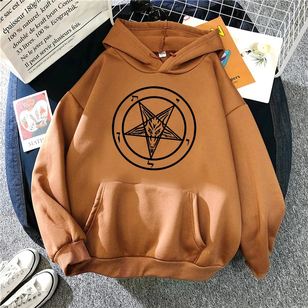 Pentagram Gothic Occult Satan Printed Women Hoodies All-match Street Style Female Pullover Casual Clothing Harajuku Unisex Tops