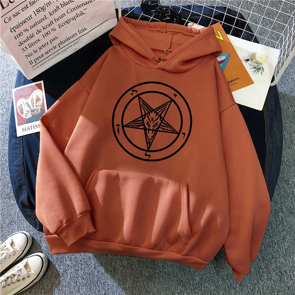 Pentagram Gothic Occult Satan Printed Women Hoodies All-match Street Style Female Pullover Casual Clothing Harajuku Unisex Tops