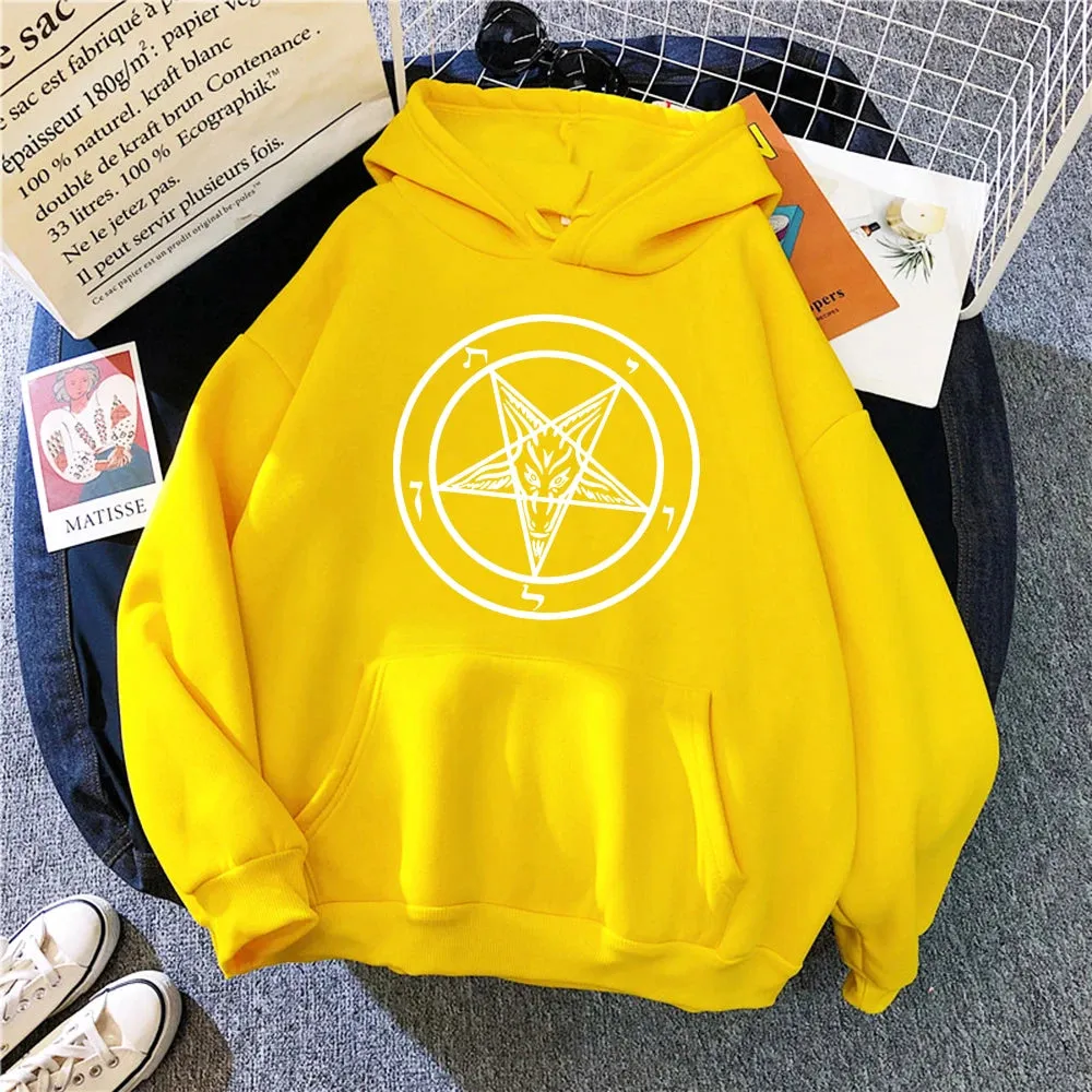 Pentagram Gothic Occult Satan Printed Women Hoodies All-match Street Style Female Pullover Casual Clothing Harajuku Unisex Tops