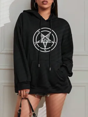Pentagram Gothic Occult Satan Printed Women Hoodies All-match Street Style Female Pullover Casual Clothing Harajuku Unisex Tops