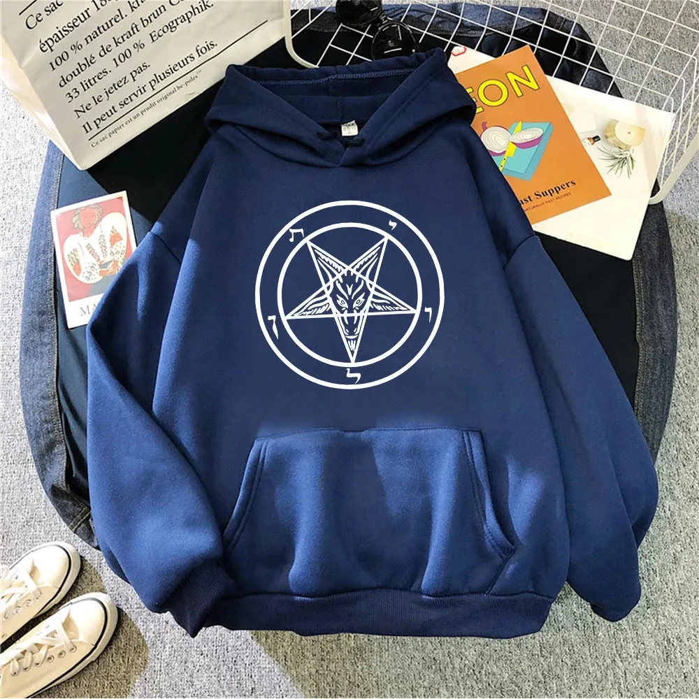 Pentagram Gothic Occult Satan Printed Women Hoodies All-match Street Style Female Pullover Casual Clothing Harajuku Unisex Tops