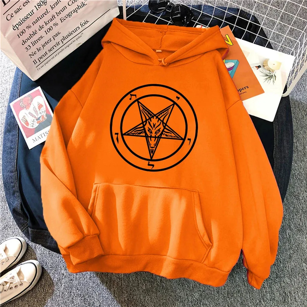 Pentagram Gothic Occult Satan Printed Women Hoodies All-match Street Style Female Pullover Casual Clothing Harajuku Unisex Tops