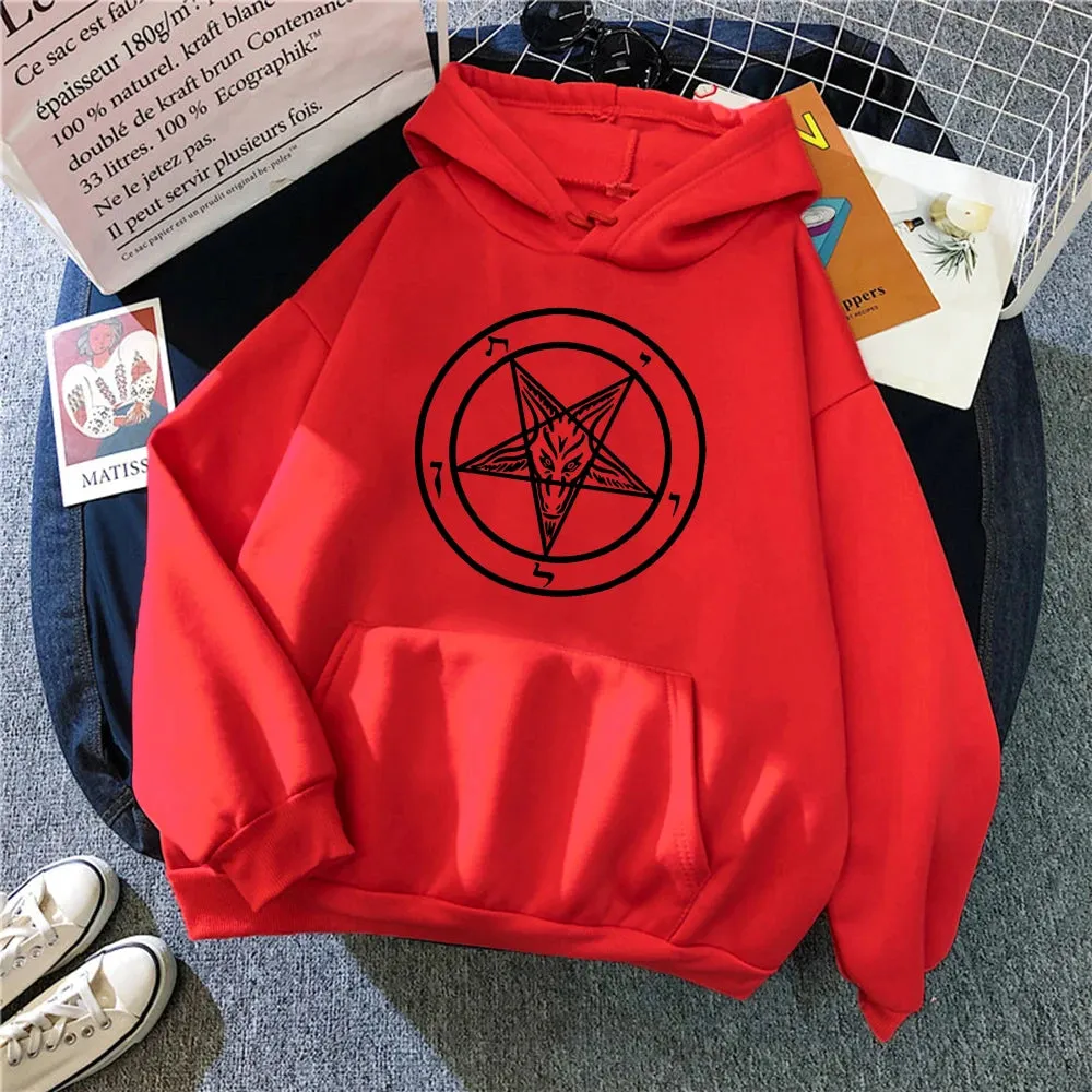 Pentagram Gothic Occult Satan Printed Women Hoodies All-match Street Style Female Pullover Casual Clothing Harajuku Unisex Tops