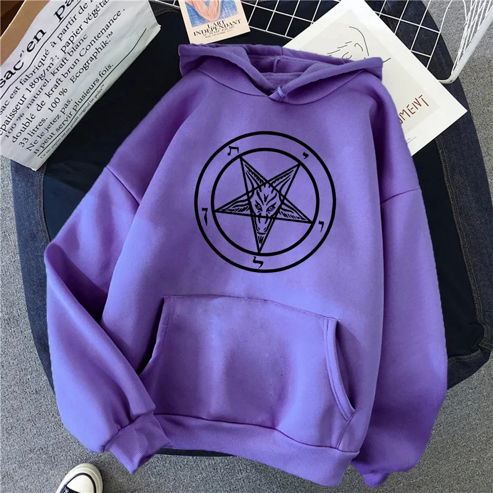 Pentagram Gothic Occult Satan Printed Women Hoodies All-match Street Style Female Pullover Casual Clothing Harajuku Unisex Tops