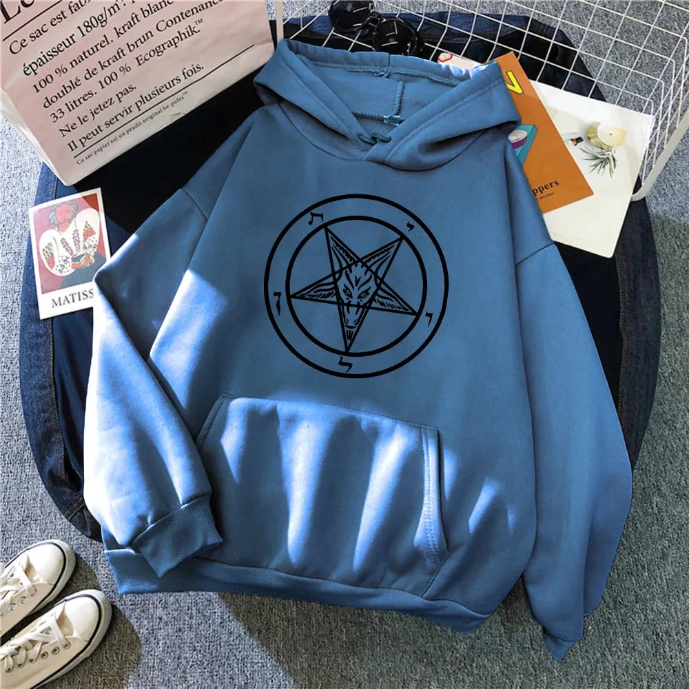 Pentagram Gothic Occult Satan Printed Women Hoodies All-match Street Style Female Pullover Casual Clothing Harajuku Unisex Tops