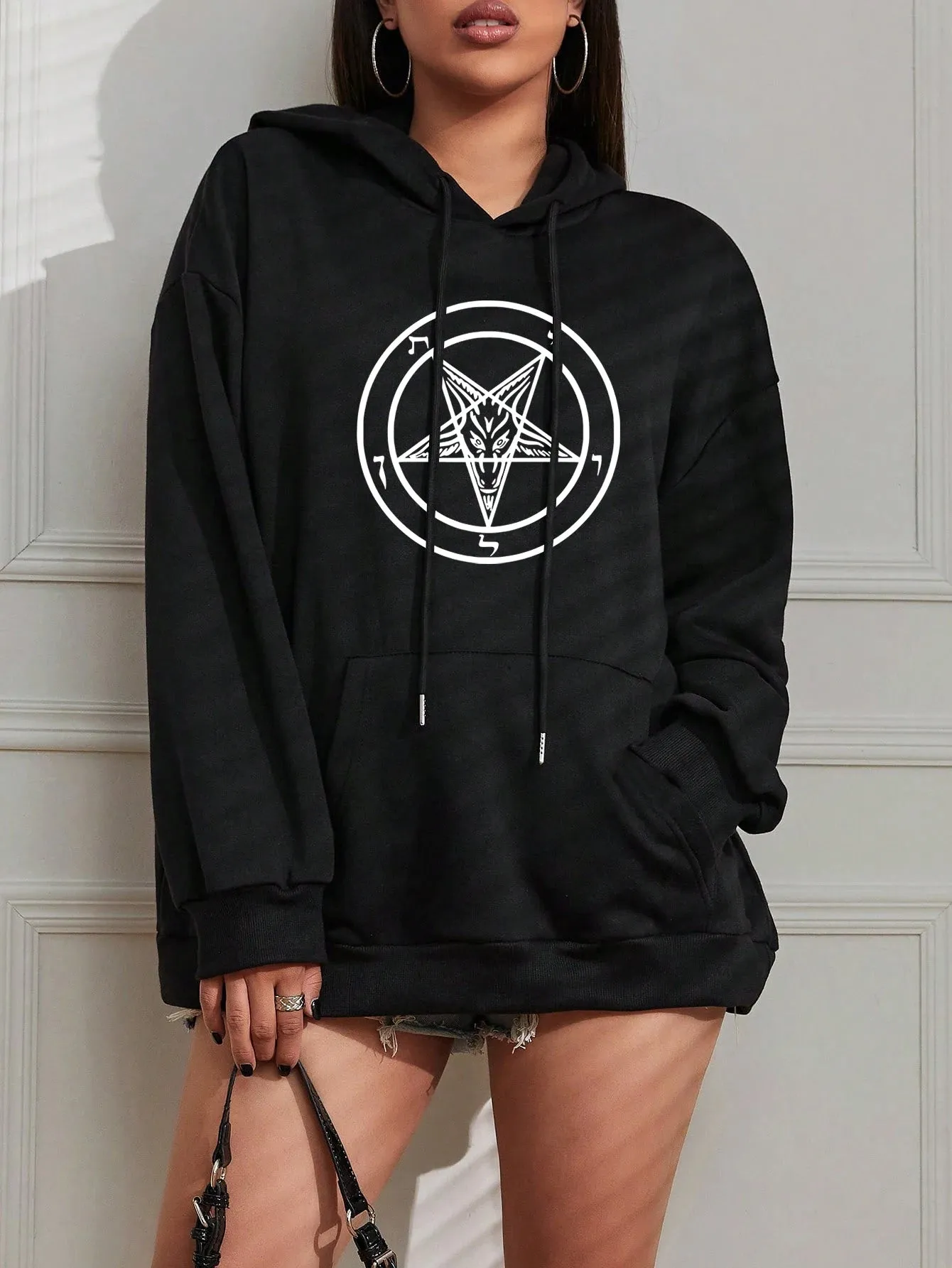 Pentagram Gothic Occult Satan Printed Women Hoodies All-match Street Style Female Pullover Casual Clothing Harajuku Unisex Tops