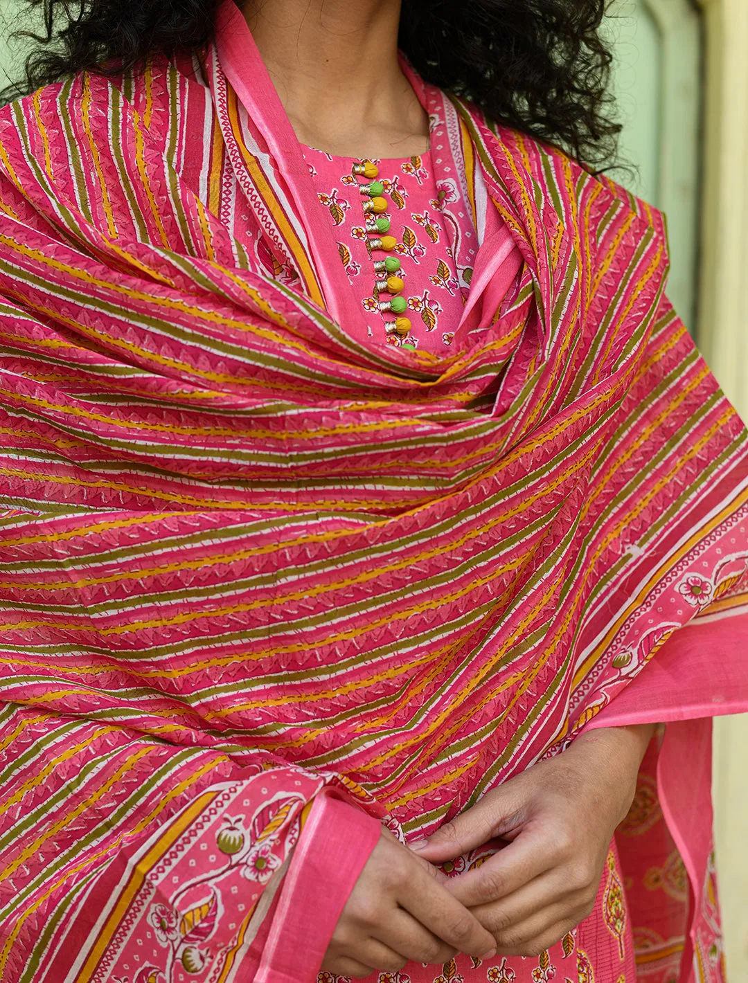 Pink Floral Printed Regular Pure Cotton 3-Piece Kurta Suit Set