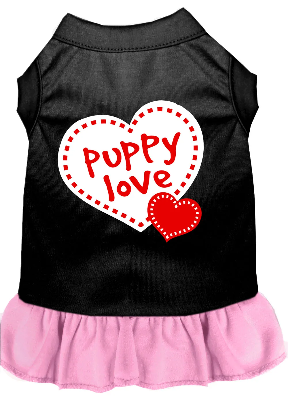 Puppy Love Screen Print Dog Dress Black With Light Pink Xs
