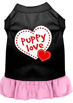 Puppy Love Screen Print Dog Dress Black With Light Pink Xs