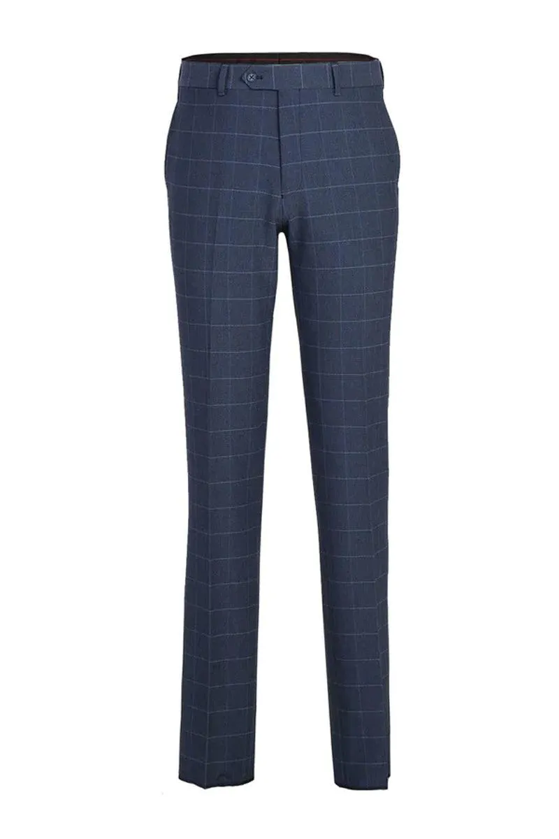"English Laundry Men's Slim Fit Suit in Pale Blue Windowpane Plaid"
