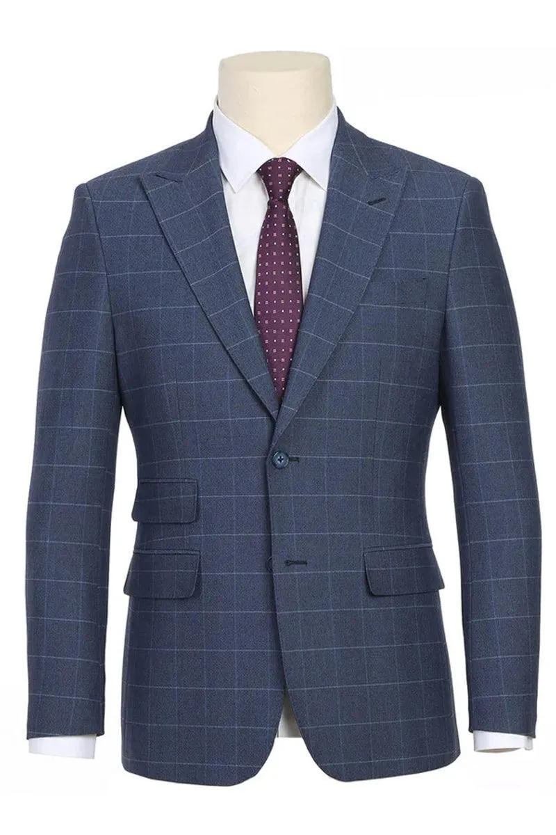 "English Laundry Men's Slim Fit Suit in Pale Blue Windowpane Plaid"