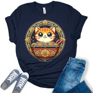 Ramen Cat Japanese Noodles Otaku Lover Graphic Tees for Women