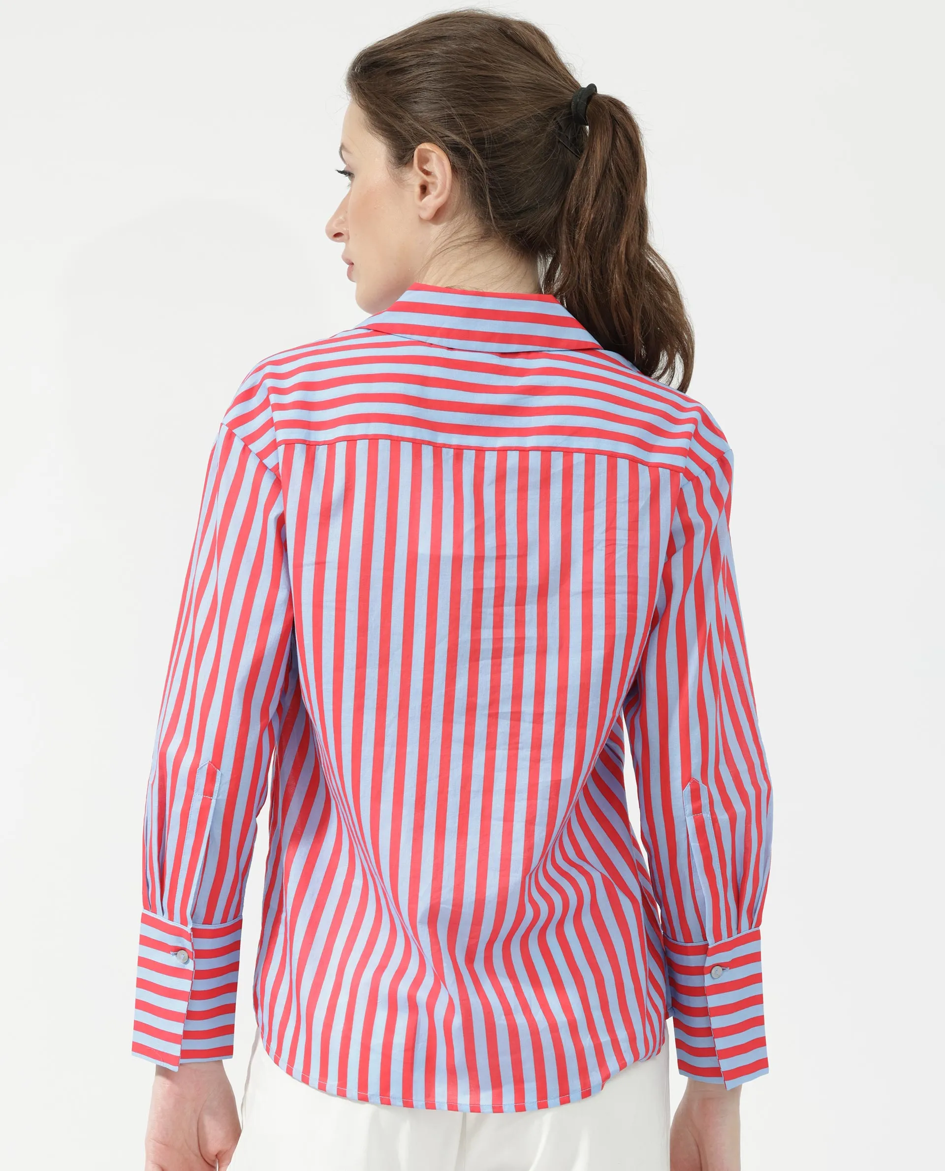 Rareism Womens Masha Blue Top Cotton Full Sleeve Geometric Print