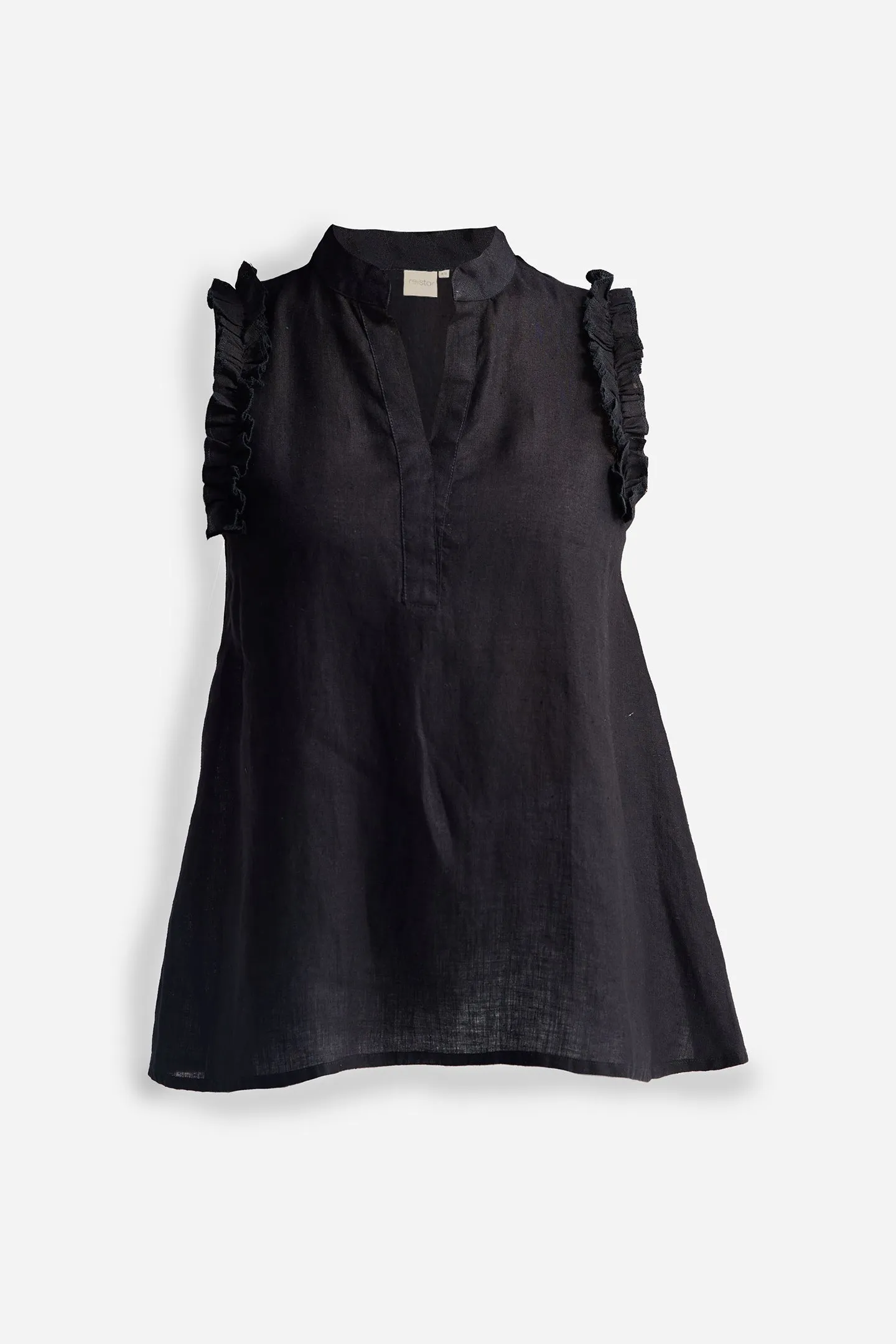 Reistor Sleeveless Hemp Top with Ruffles in Black | NEW COLLECTION