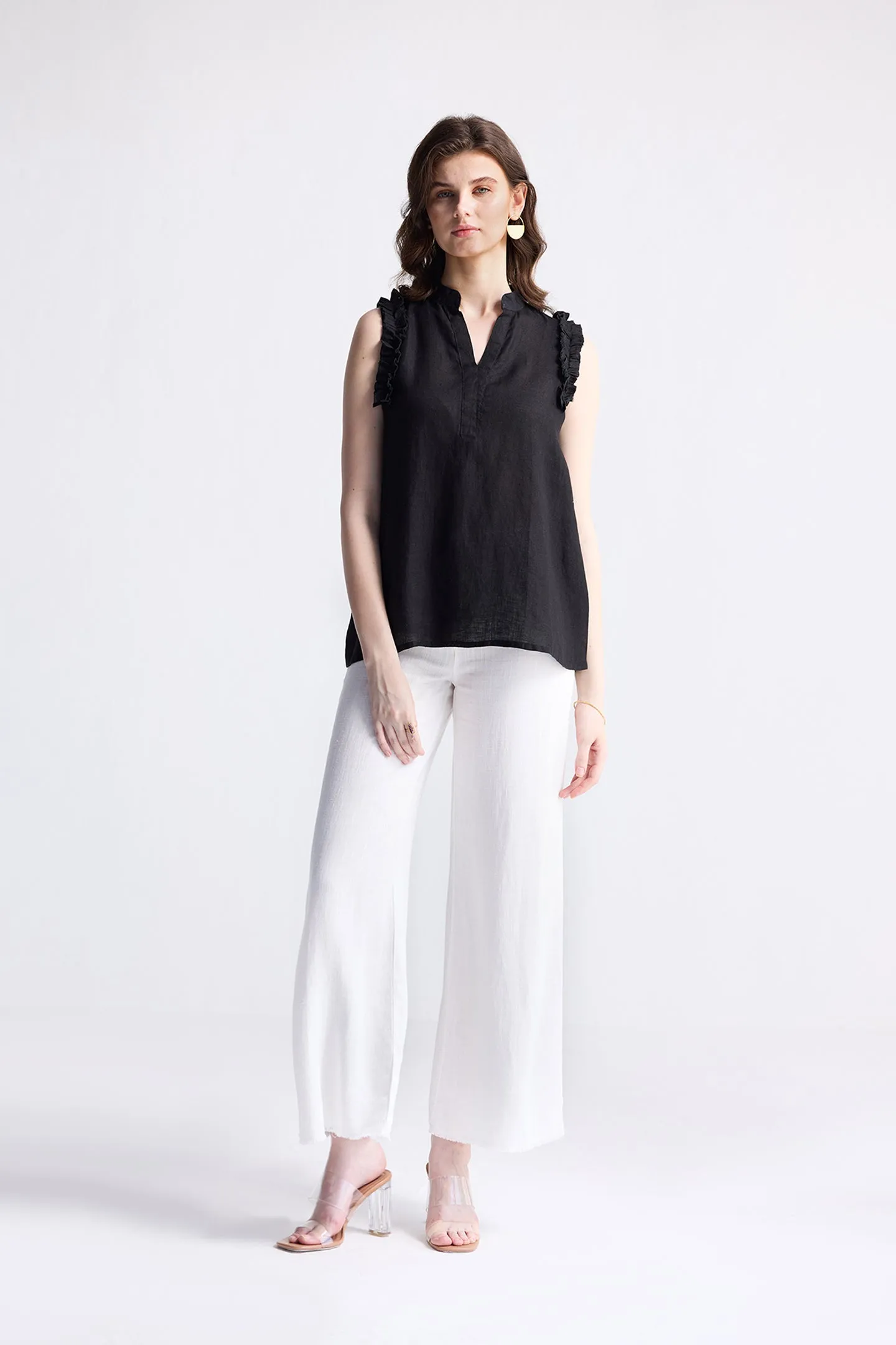 Reistor Sleeveless Hemp Top with Ruffles in Black | NEW COLLECTION