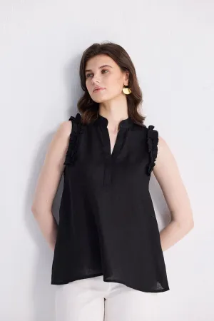 Reistor Sleeveless Hemp Top with Ruffles in Black | NEW COLLECTION