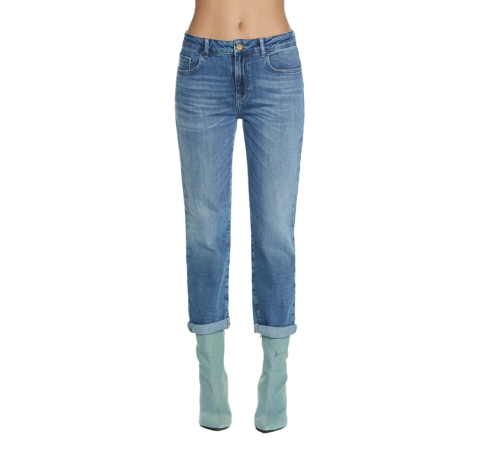Relish pantalone jeans da donna 5 tasche a vita media Cindy 22 RDP2407016016 blu medio