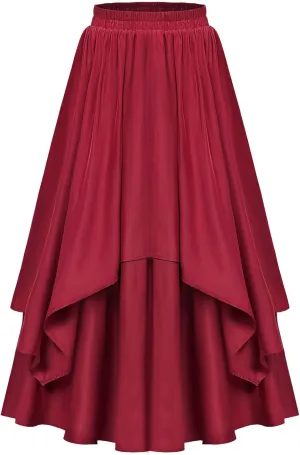 Renaissance Maxi Skirts for Women Elastic High Waist Double Layered A-Line Skirts Vintage Pleated Skirt with Pockets