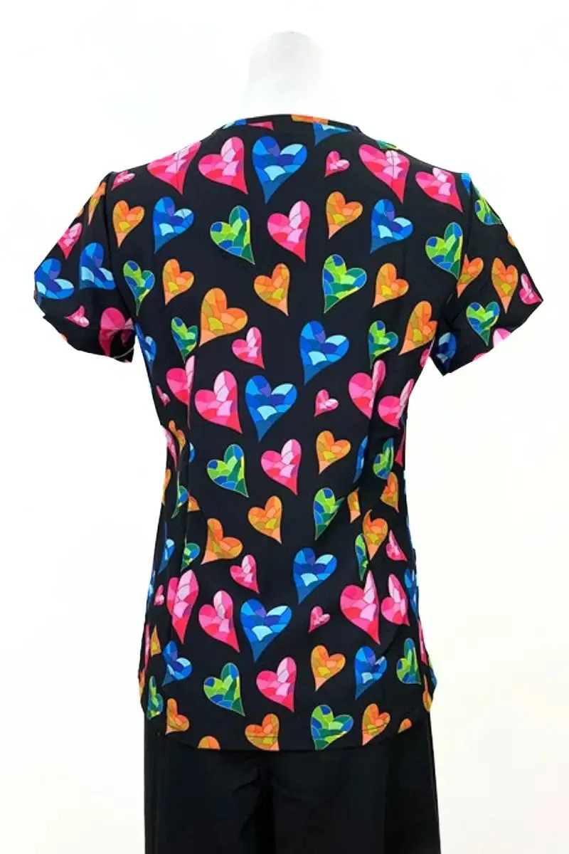 Revel Women's V-Neck Print Scrub Top | Mosaic Love