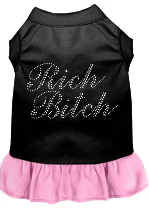 Rhinestone Rich Bitch Dress Black With Light Pink Xxxl