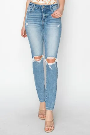 RISEN High Rise Knee Distressed Skinny Jeans in Light